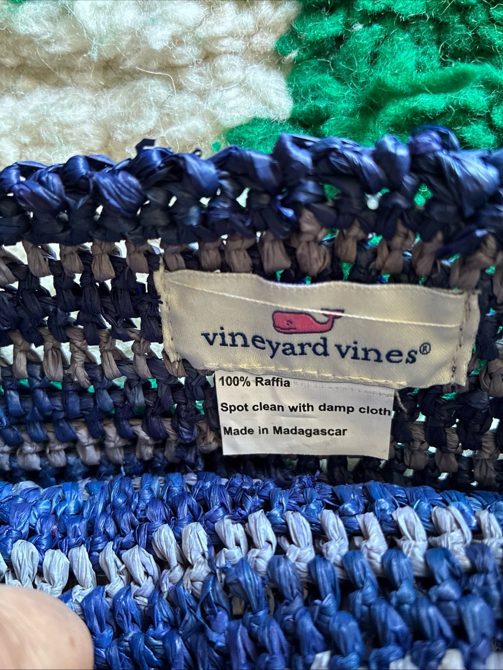 Vineyard Vines Blue Raffia Straw Beach Tote Bag - Picture 2 of 4
